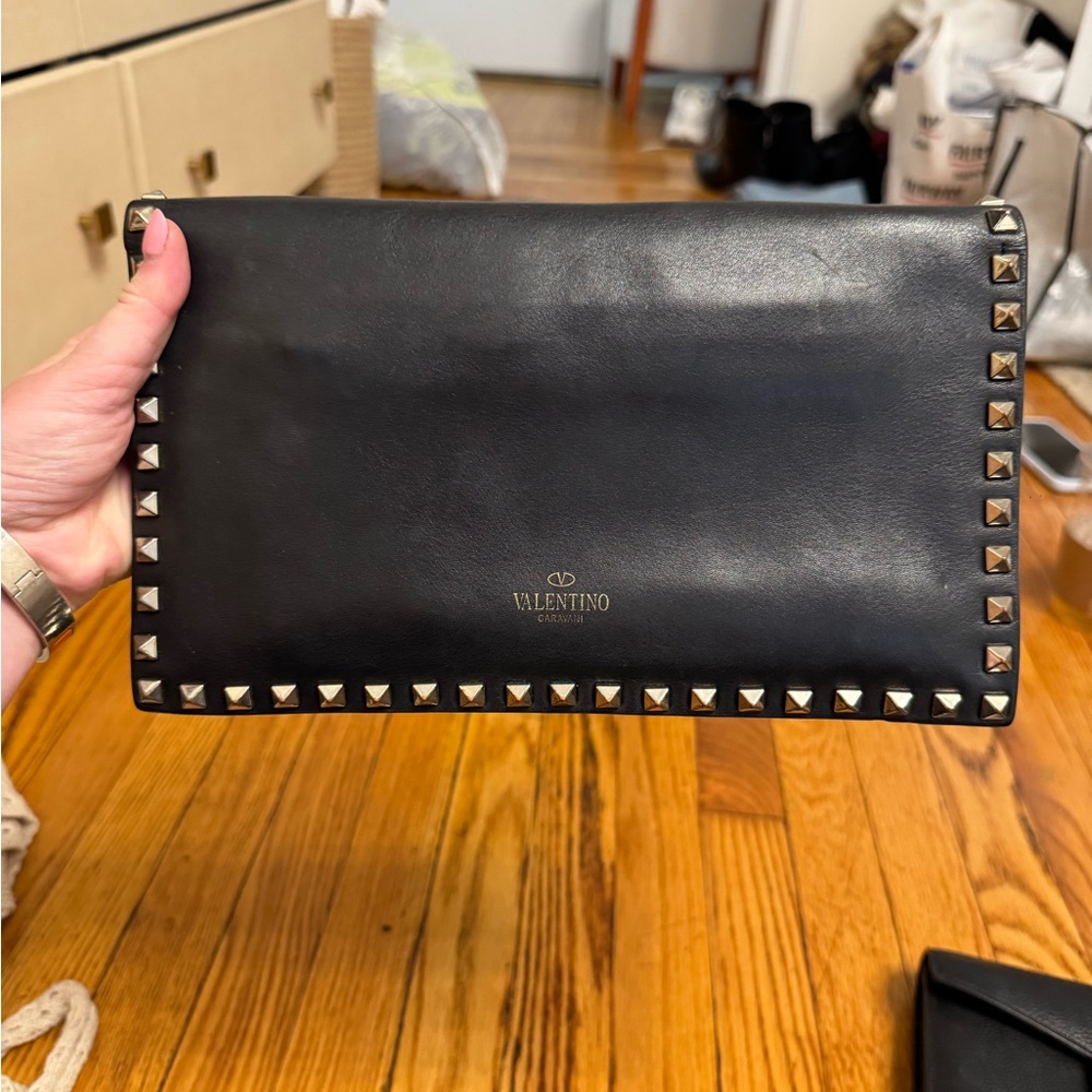 Like New- Valentino Black Leather Clutch with Gold Studs